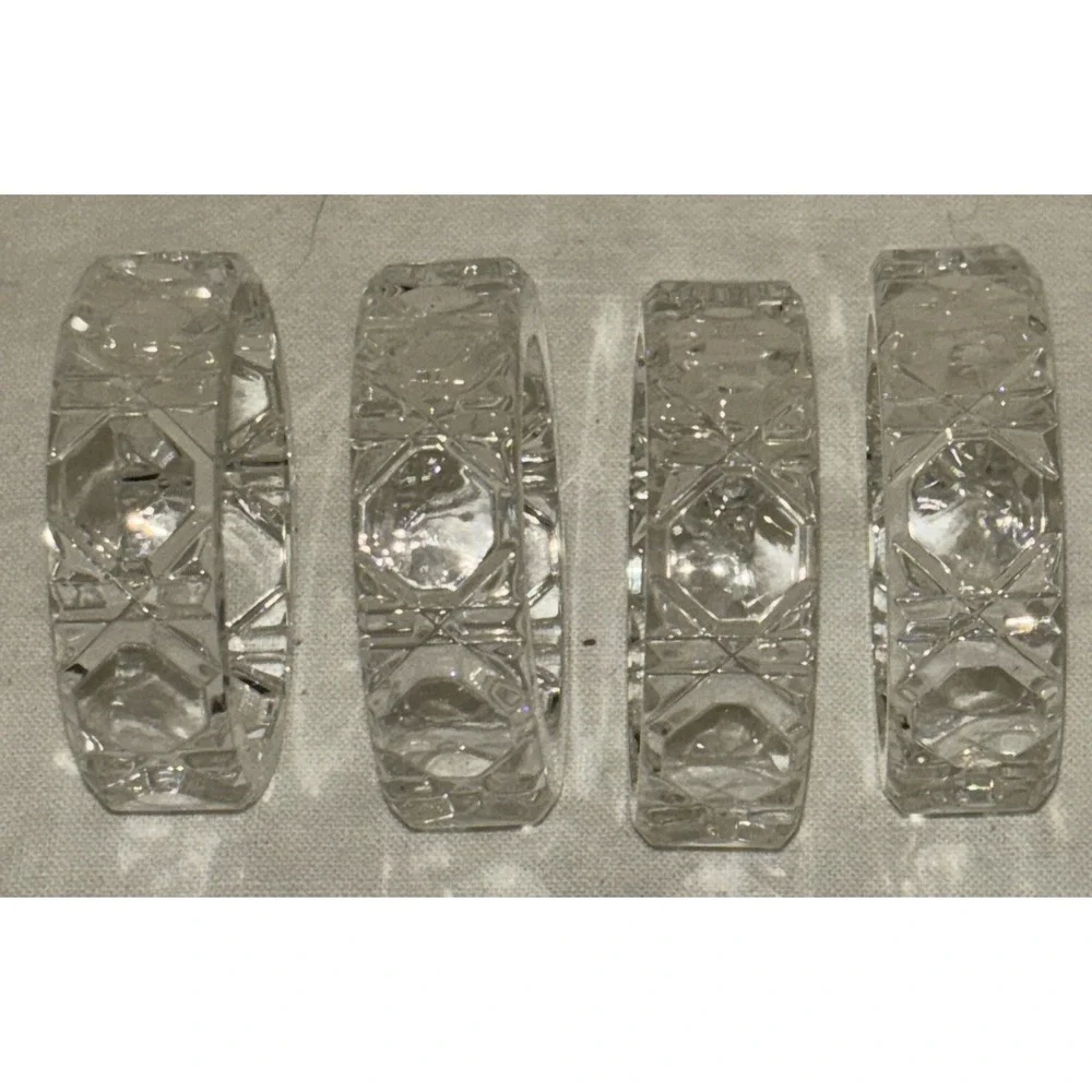 Lot of‎ 4 Glass Napkin Rings Holders Crystal faceted - 2.25